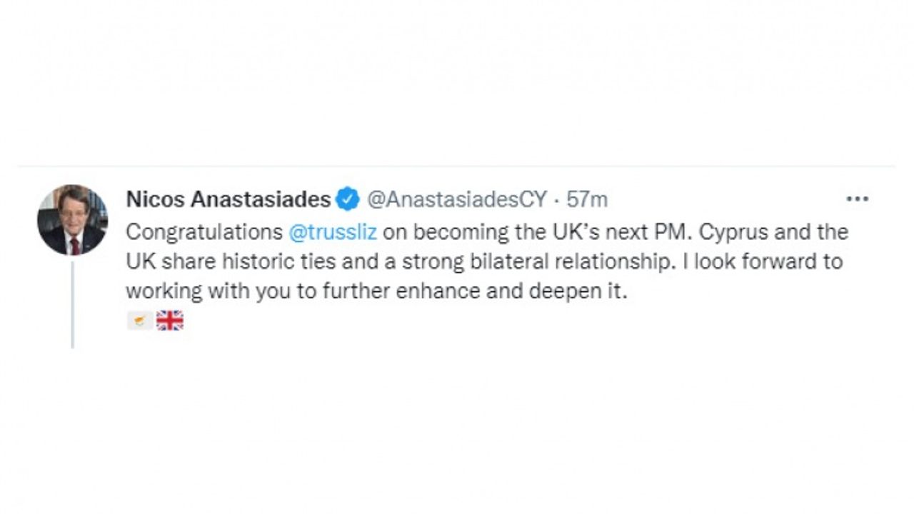 Anastasiadis, İngiltere’nin yeni Başbakanı Liz Truss’ı tebrik etti