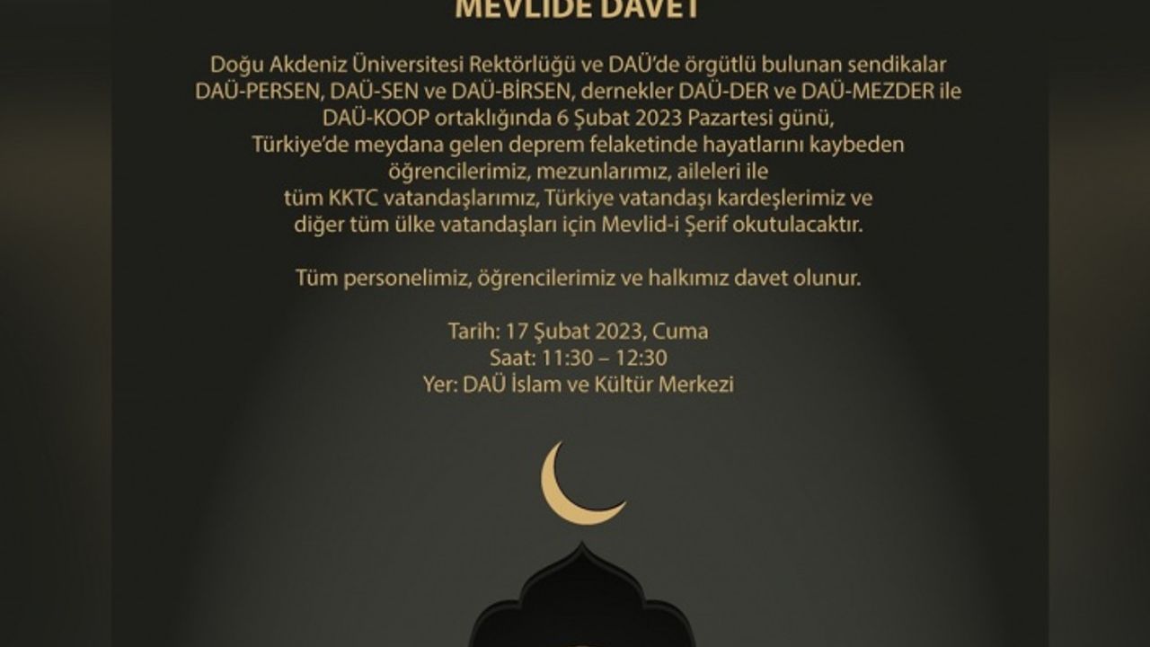DAÜ’de yarın Mevlid-i Şerif okutulacak