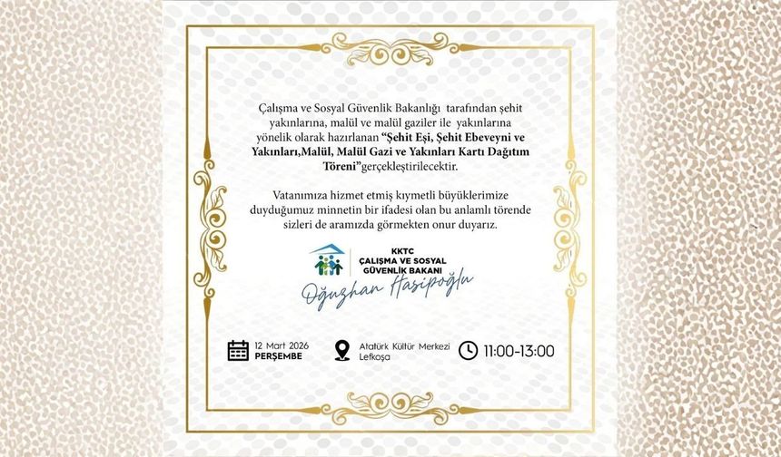 Şehit ve gazi yakınlarına kartları törenle takdim edilecek