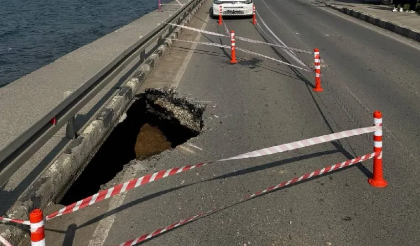 Gemikonağı'nda yol çöktü: Polis sürücüleri uyardı