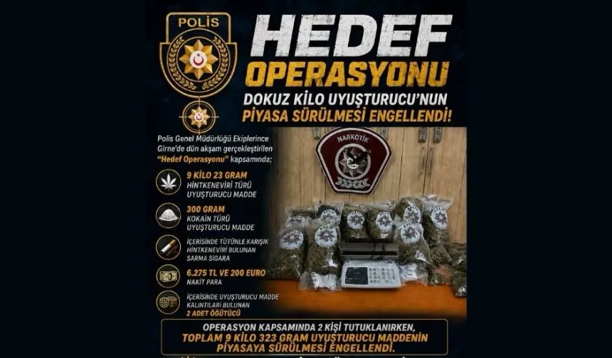 Girne’de “Hedef Operasyonu”: 9 kilo 323 gram uyuşturucu ele geçirildi